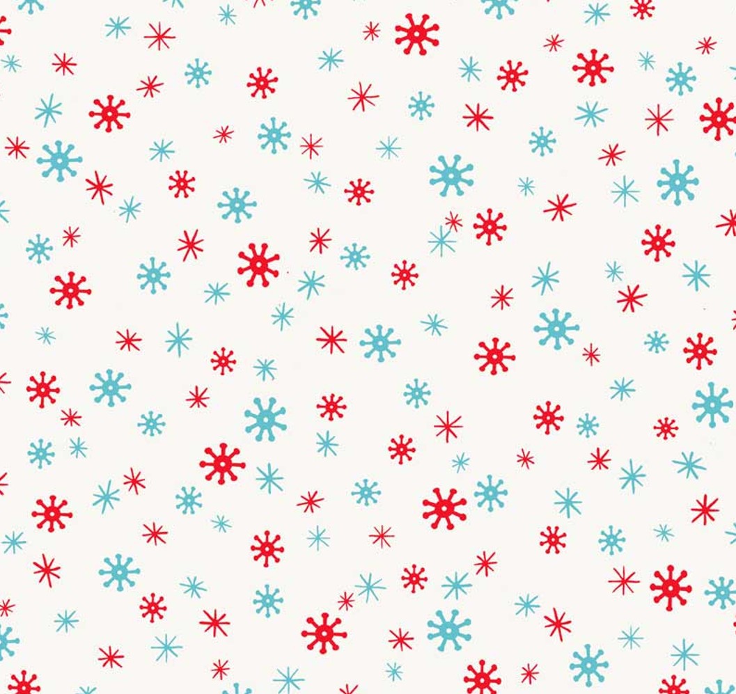Christmas Red Teal Snowflake Blender on Cream 100% Cotton Fabric