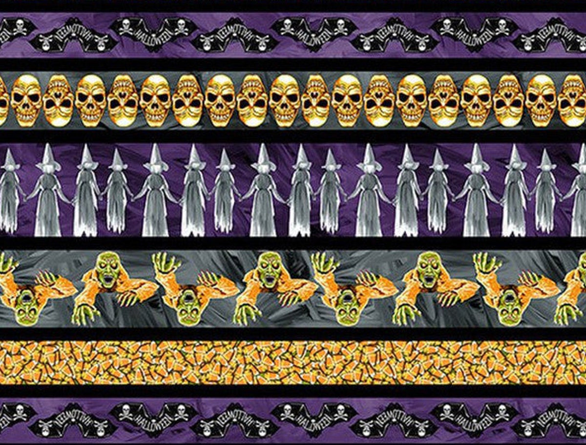 Halloween Glow in the Dark Spooky Border Stripe 100% Cotton Fabric Price per Yard