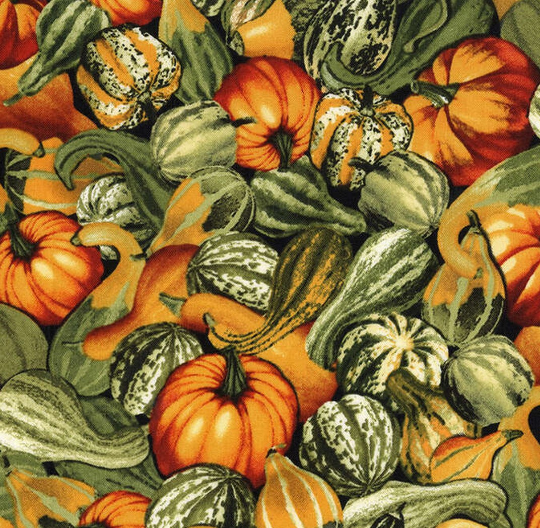 Thanksgiving Pumpkins and Gourds Realistic 100% Cotton Fabric Price per Yard