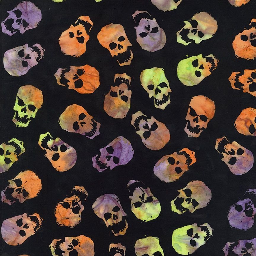 Halloween Batik Neon Skulls on Black Tonga