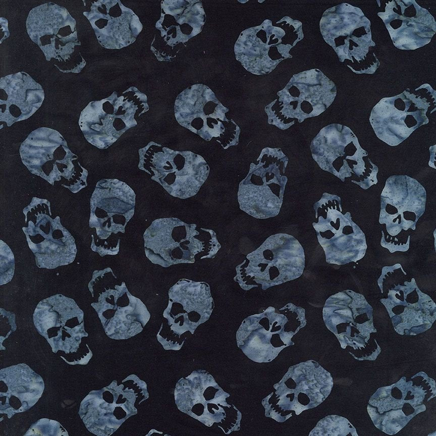 Halloween Batik Gray Skulls on Black Tonga
