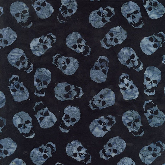 Halloween Batik Gray Skulls on Black Tonga
