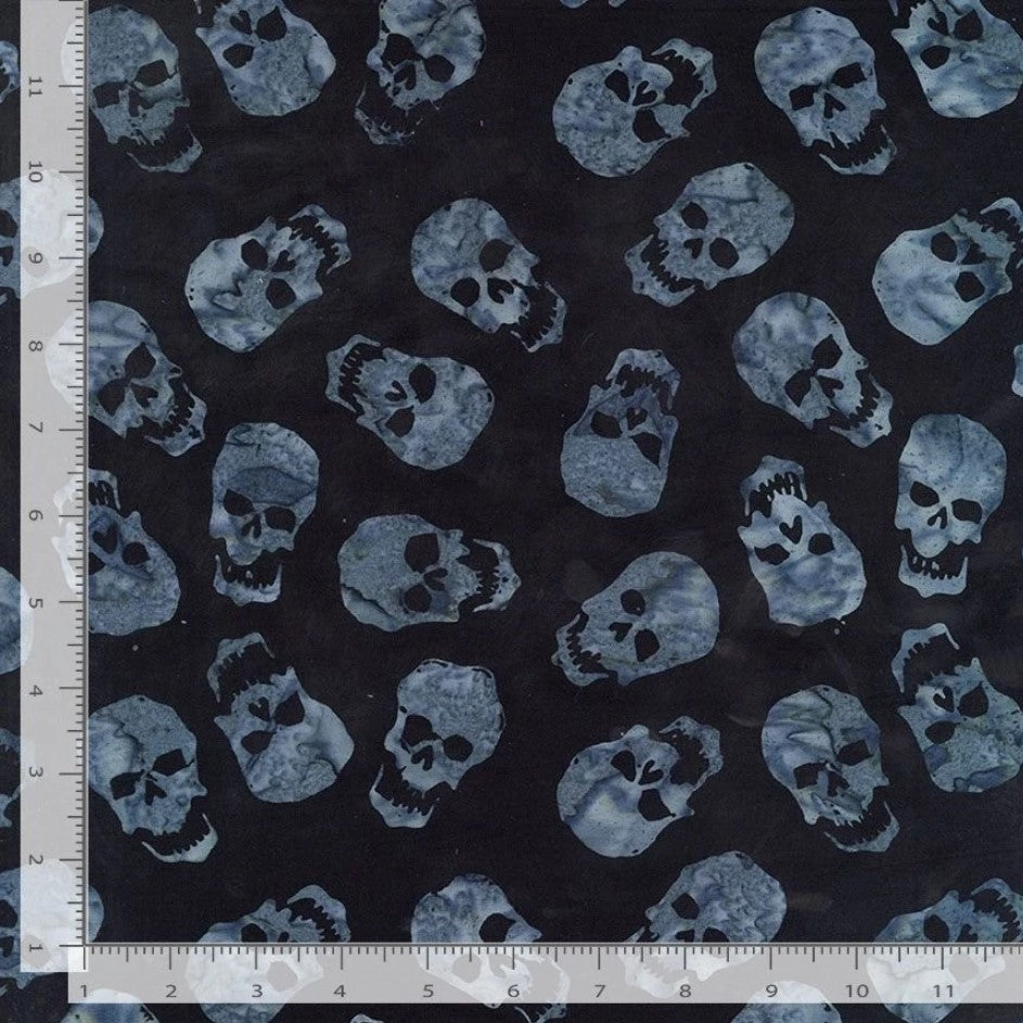 Halloween Batik Gray Skulls on Black Tonga