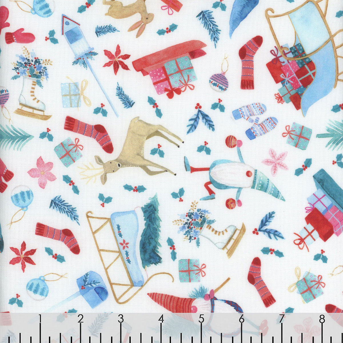 44 x 36 Timeless Treasures Gnomes Assorted White Christmas 100% Cotton Fabric