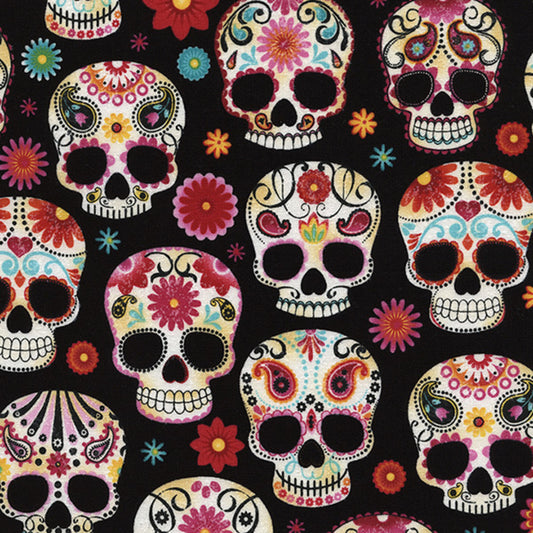45 x 36 Timeless Treasures Calaveras Day of the Dead Sugar Skulls 100% Cotton Fabric Halloween