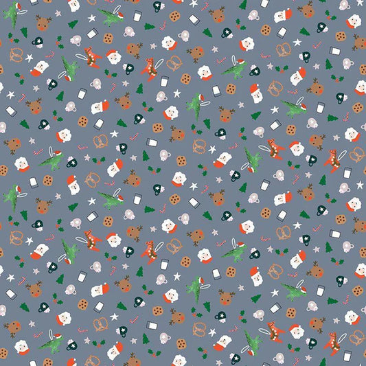 Dear Stella Christmas Santas Colony on Blue 100% Cotton Price per Yard