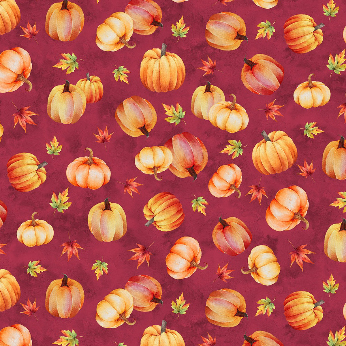 44 x 36 Wilmington Prints Tossed Pumpkins on Plum Thanksgiving 100% Cotton Fabric