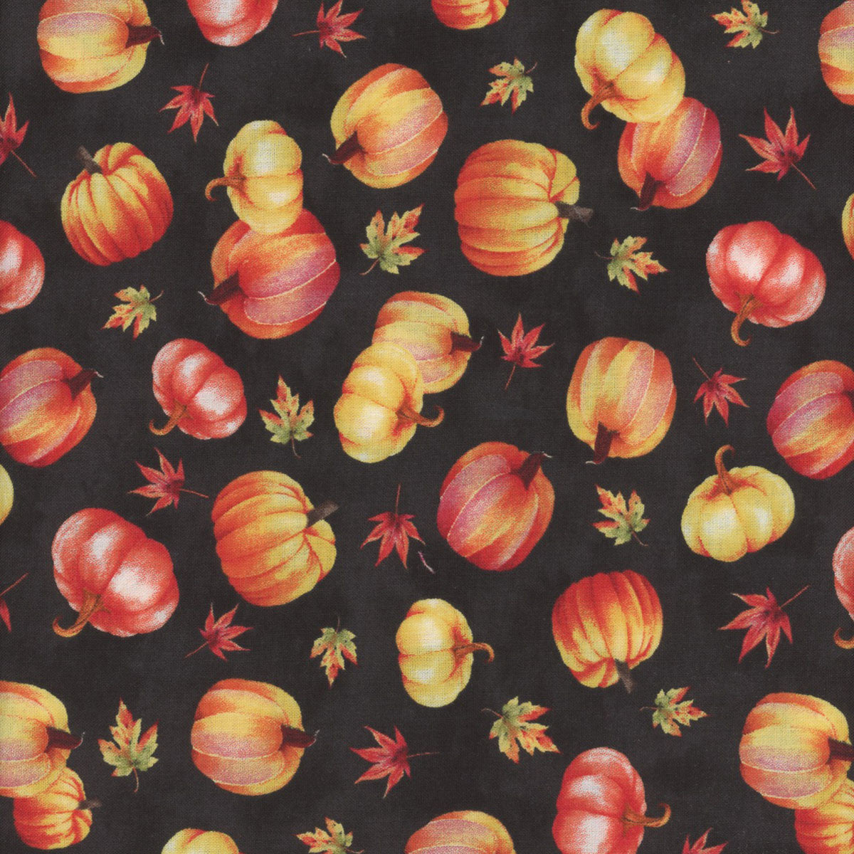44 x 36 Wilmington Prints Tossed Pumpkins on Black Thanksgiving 100% Cotton Fabric