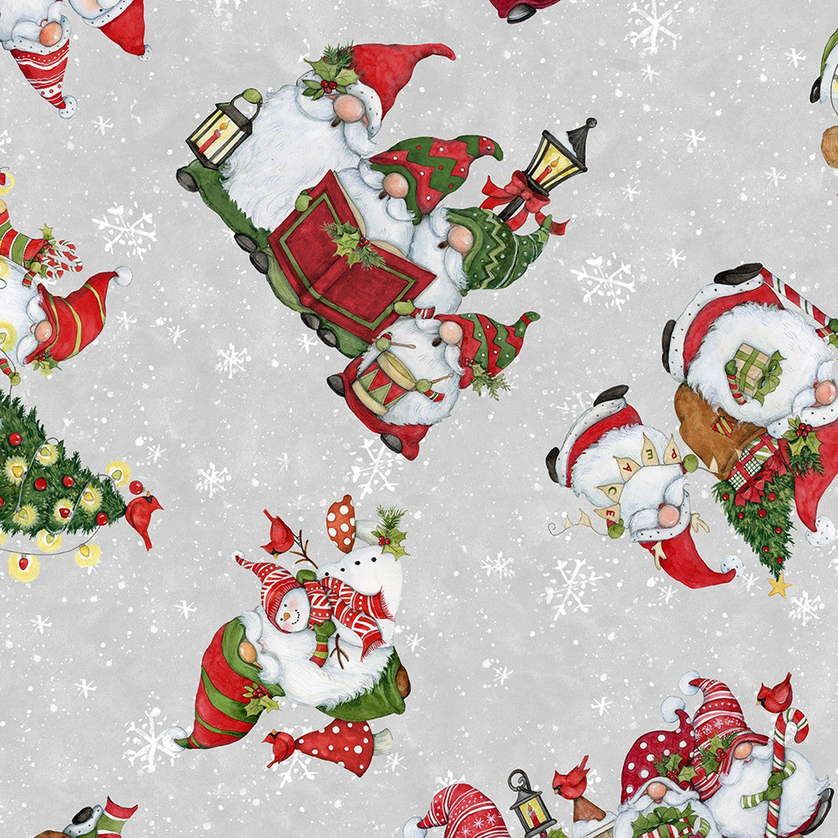 44 x 36  Baby It's Gnomes Out Gnomes All Over Grey Wilmington Prints 100% Cotton Christmas