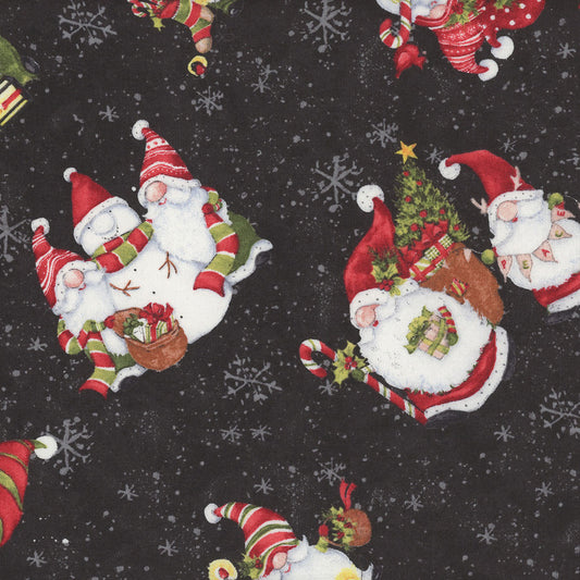 44 x 36  Baby It's Gnomes Out Gnomes All Over Black Wilmington Prints 100% Cotton Christmas