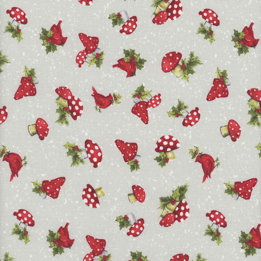 44 x 36  Baby It's Gnomes Out Tossed Mushrooms Grey Wilmington Prints 100% Cotton Christmas