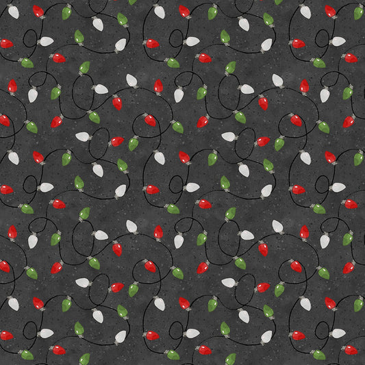 44 x 36  Baby It's Gnomes Out String of Lights Black Wilmington Prints 100% Cotton Christmas