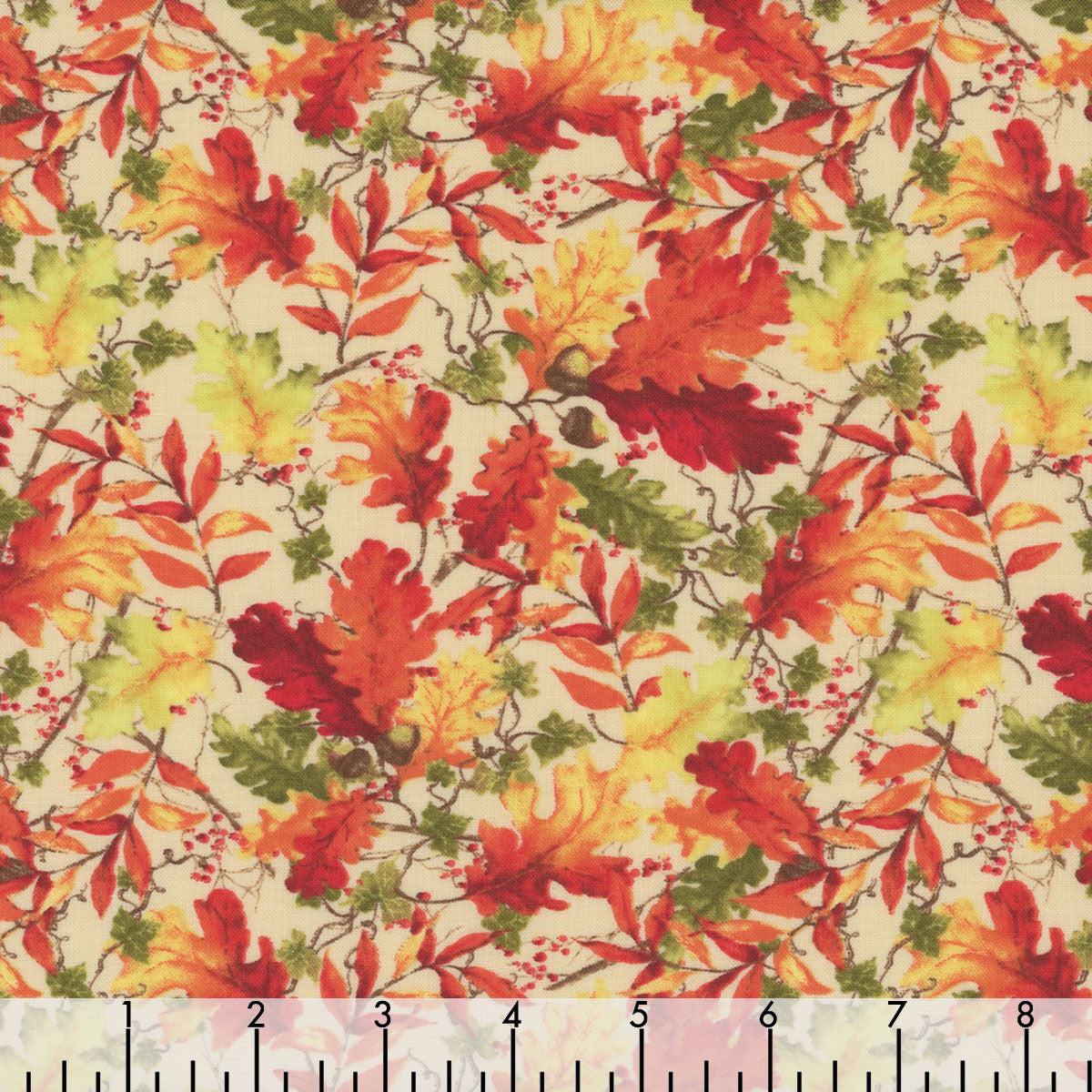 Wilmington Prints Thanksgiving Tossed Leaves Cream Gnome-kin Patch 100% Cotton Fall Autumn