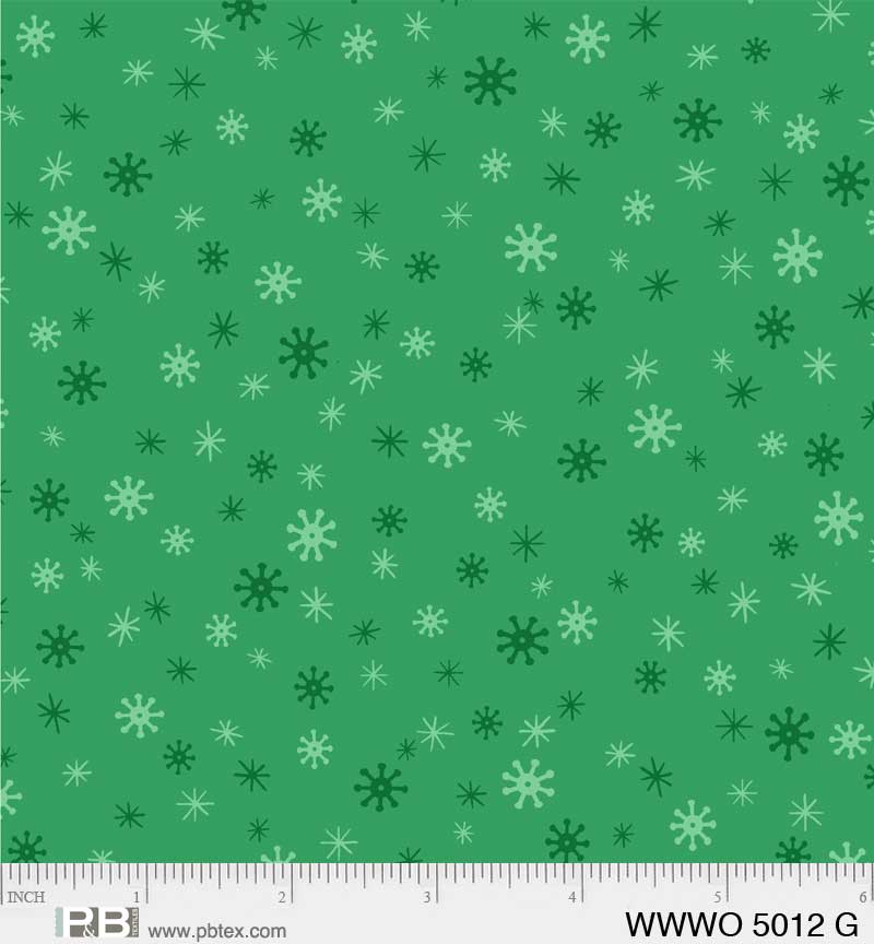 44 x 36 Christmas Snowflake Blender on Green 100% Cotton Fabric