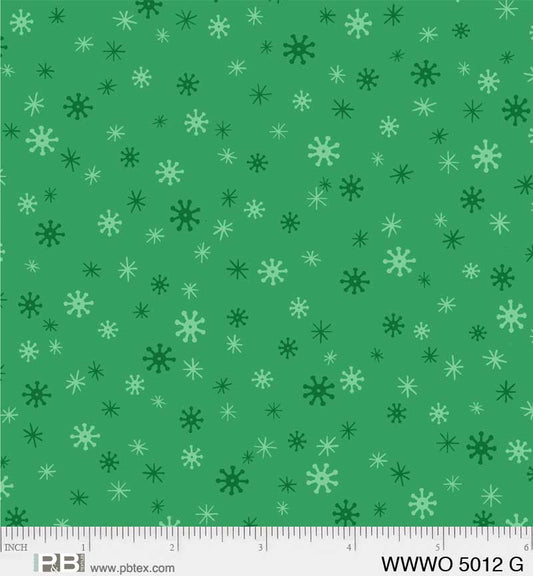 44 x 36 Christmas Snowflake Blender on Green 100% Cotton Fabric