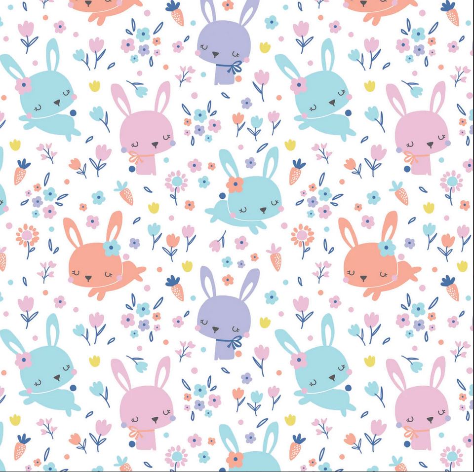 42 x 36 Cotton FLANNEL Bunny Heads on White Baby 100% Cotton