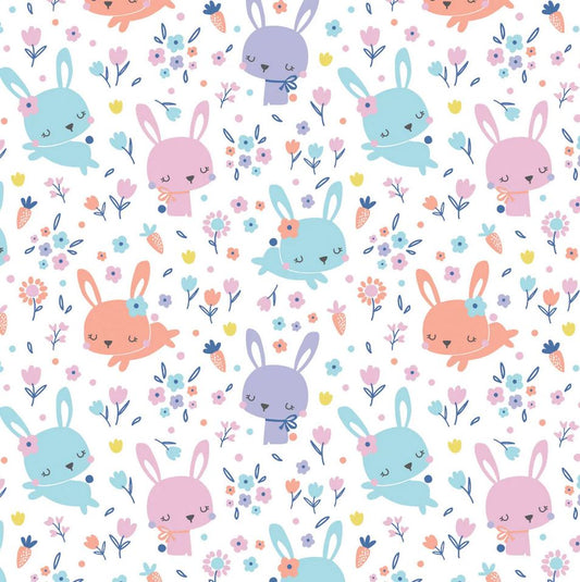 42 x 36 Cotton FLANNEL Bunny Heads on White Baby 100% Cotton