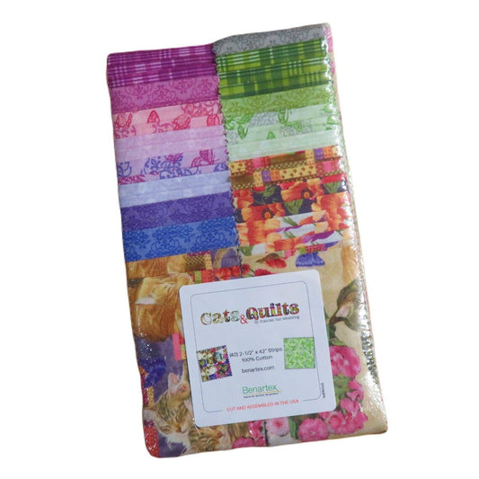 40 2.5" Strips Strip-pies Cats n Quilts Benartex 100% Cotton Jelly Roll