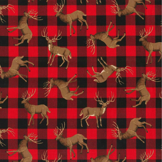 44 x 36 Deer on Red Plaid Fabric Traditions 100% Cotton Christmas