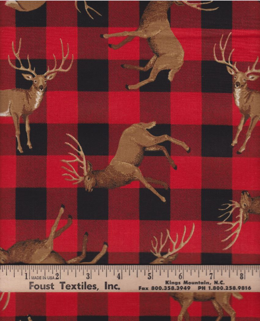 44 x 36 Deer on Red Plaid Fabric Traditions 100% Cotton Christmas
