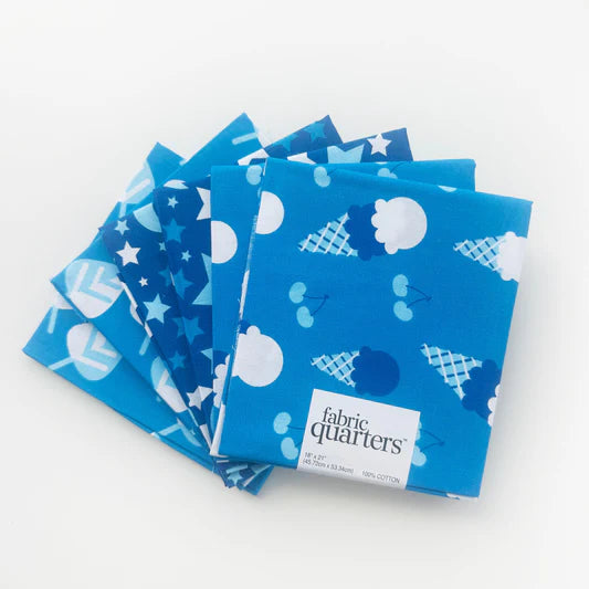Paintbrush Studio 6 Fat Quarters - 3 Prints x 2 of Each Aqua Ice Cream 100% Cotton Fabri-Quilt