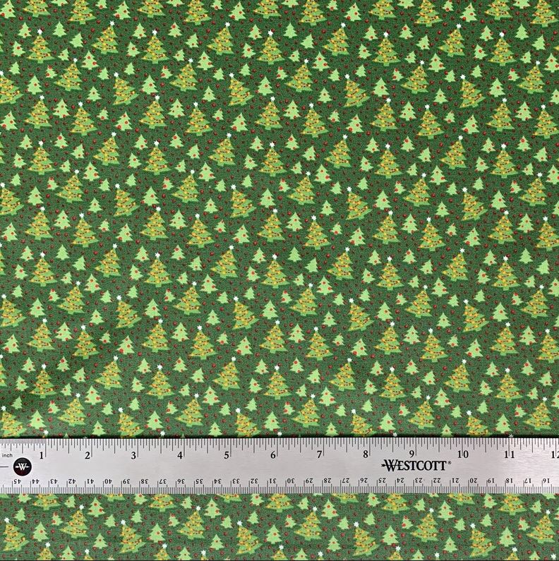 45 x 36 Tossed Green Christmas Trees on Green 100% Cotton Fabric