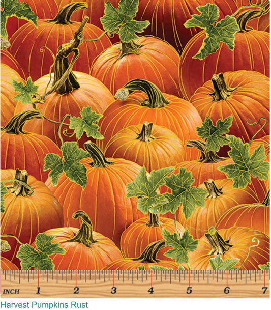 44 x 36 Harvest Pumpkins Rust Metallic Thanksgiving Benartex 100% Cotton Fabric