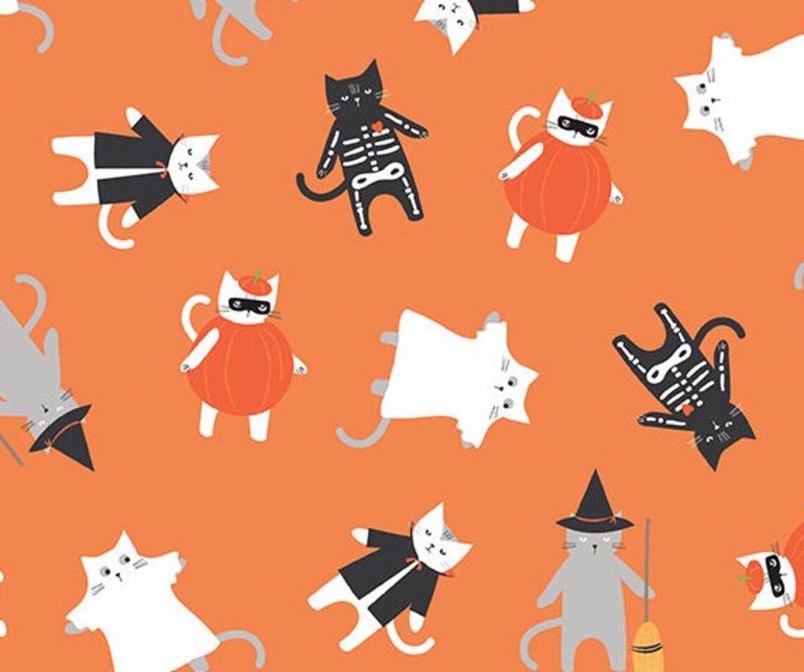 Halloween Cats in Costumes Orange Riley Blake 100% Cotton Price Per Yard