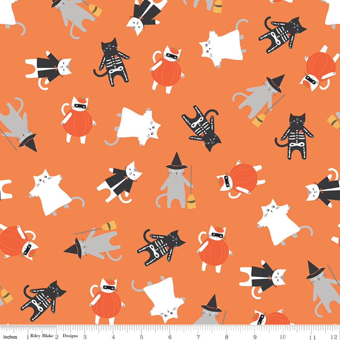 Halloween Cats in Costumes Orange Riley Blake 100% Cotton Price Per Yard