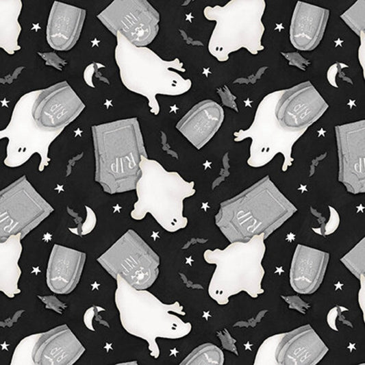 Henry Glass Halloween Glow in the Dark Ghosts on Black 100% Cotton Price per Yard (Copy)