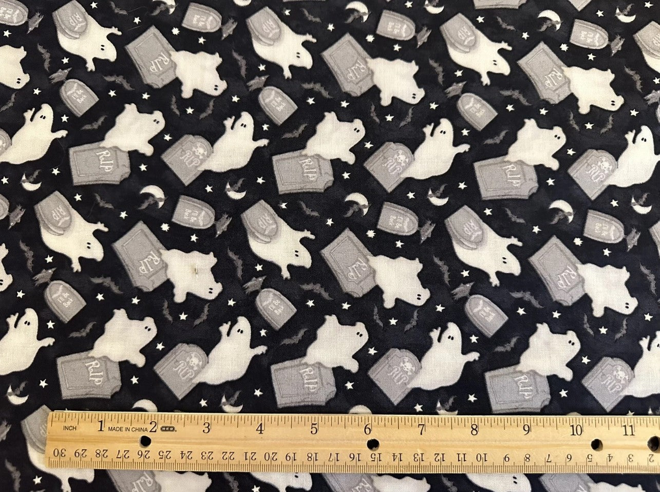 Henry Glass Halloween Glow in the Dark Ghosts on Black 100% Cotton Price per Yard (Copy)