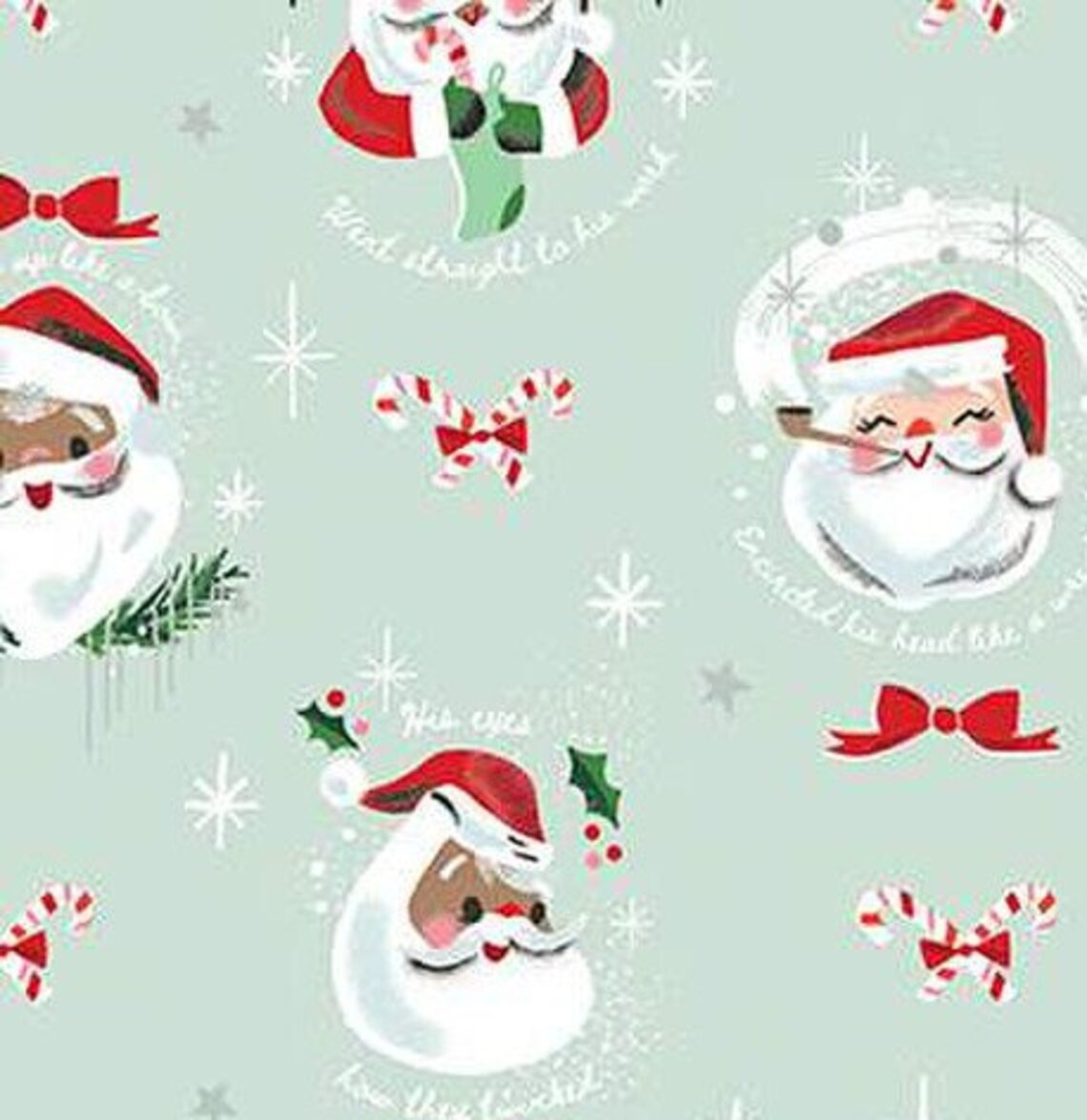 Christmas Santa on Light Mint Green Riley Blake 100% Cotton Price Per Yard