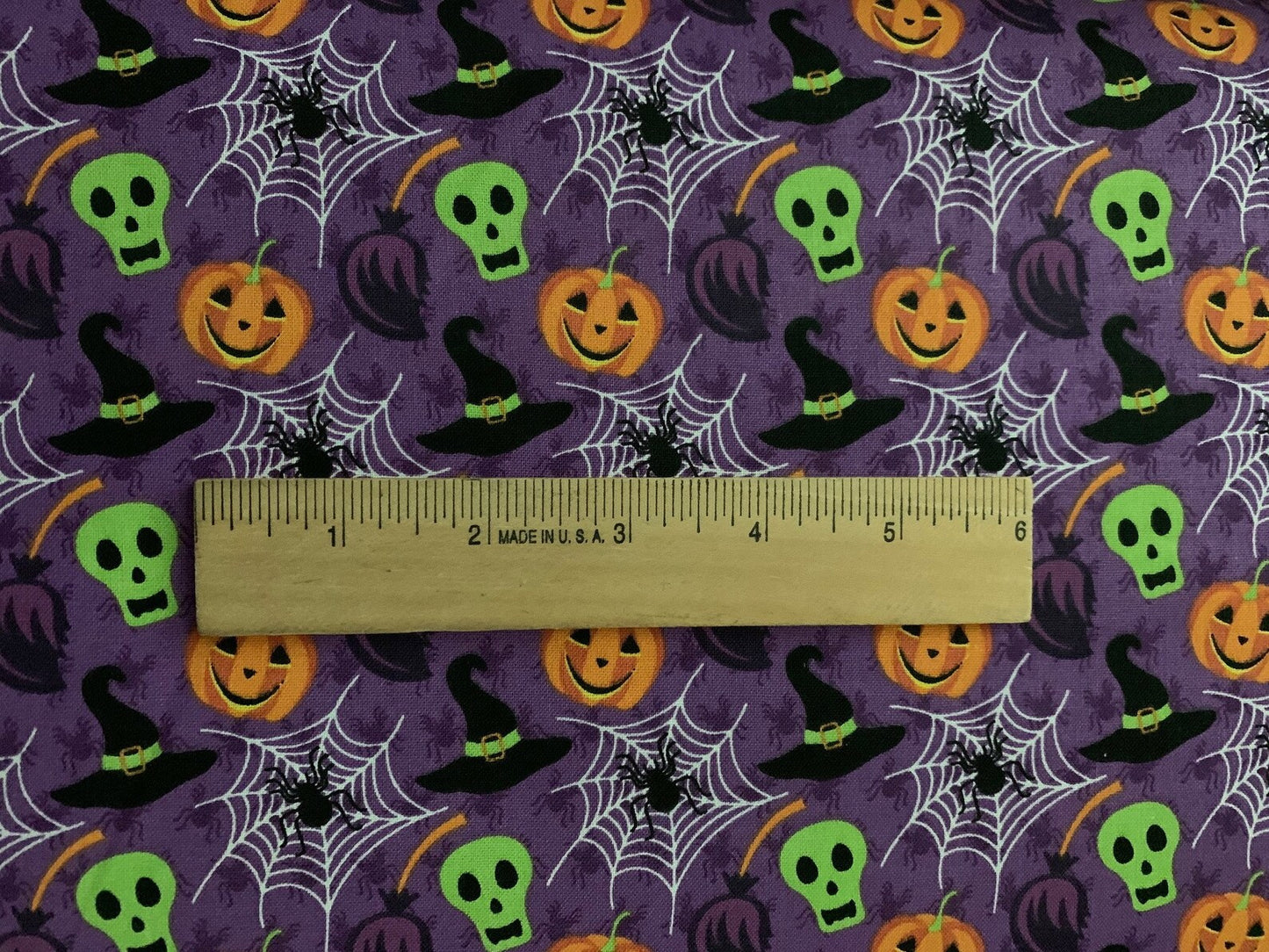 45 x 36 Halloween Pumpkin Skull Spiderweb on Purple 100% Cotton Fabric