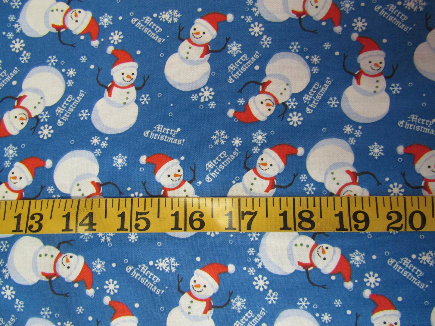 45 x 36 Christmas Merry Christmas Snowmen on Blue 100% Cotton