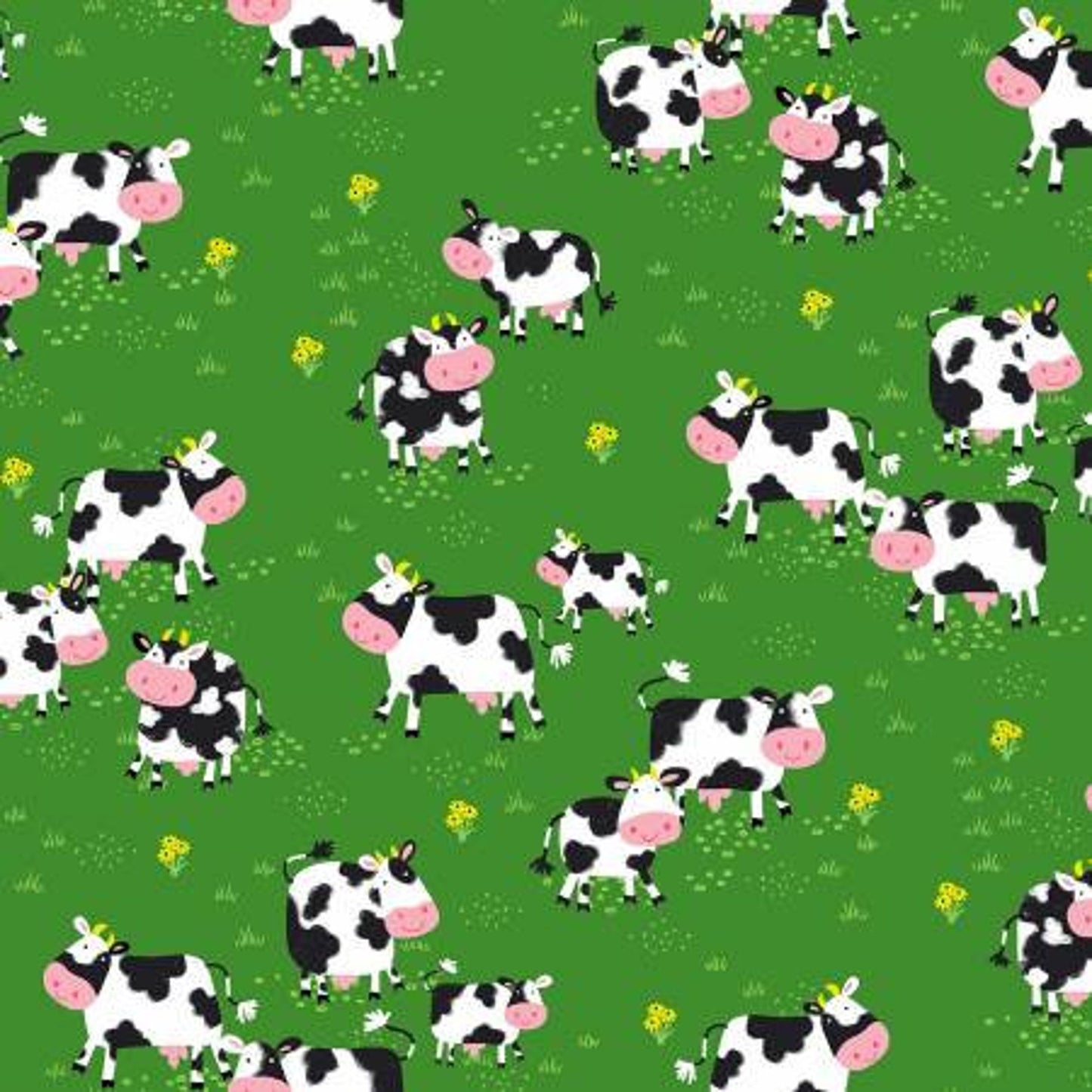 Oasis Fabrics Fun Flannels  Cows on Green Baby Price per Yard