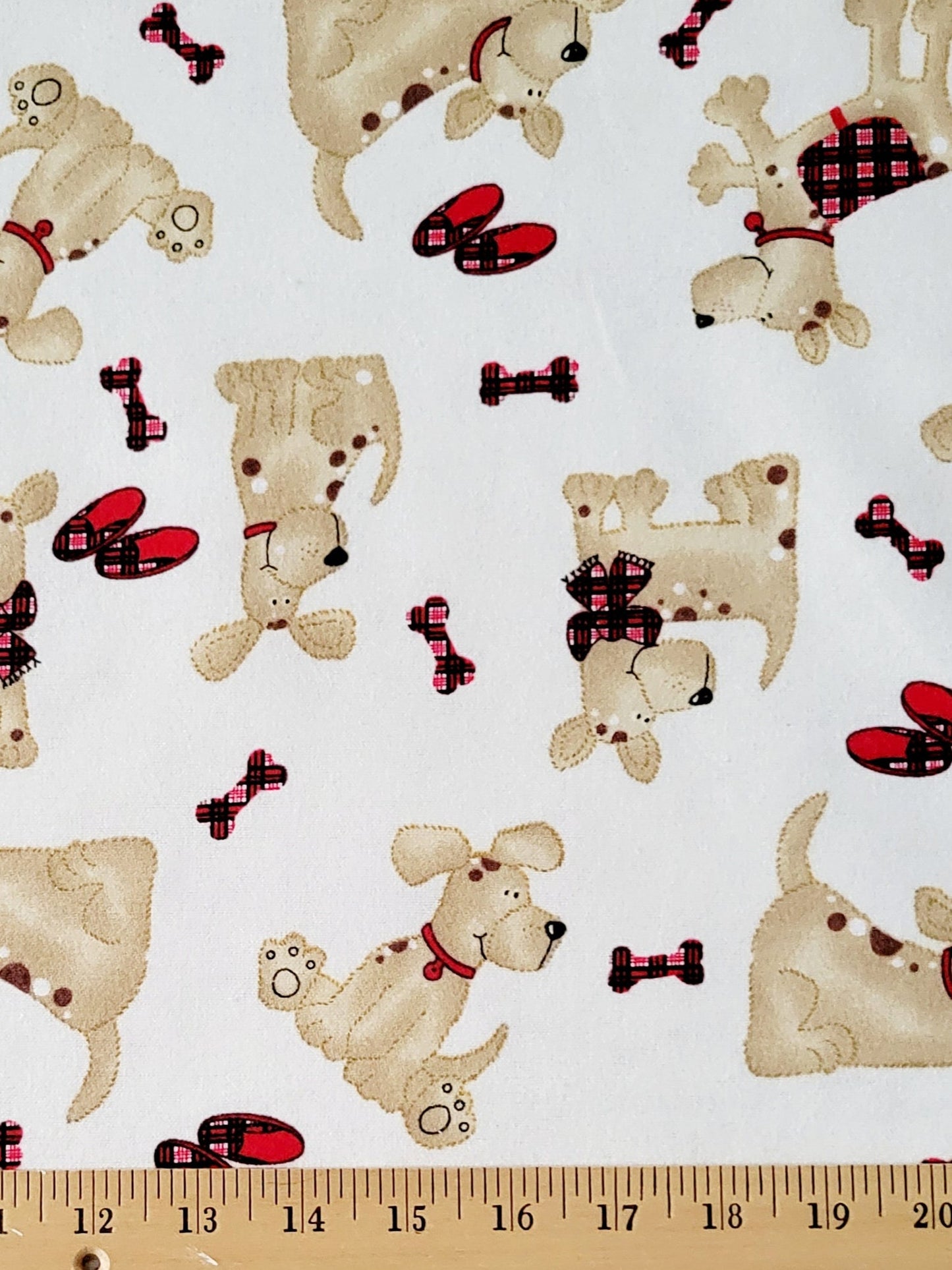 A. E. Nathan Comfy Flannel Dogs with Scarf on Cream Baby Price per Yard