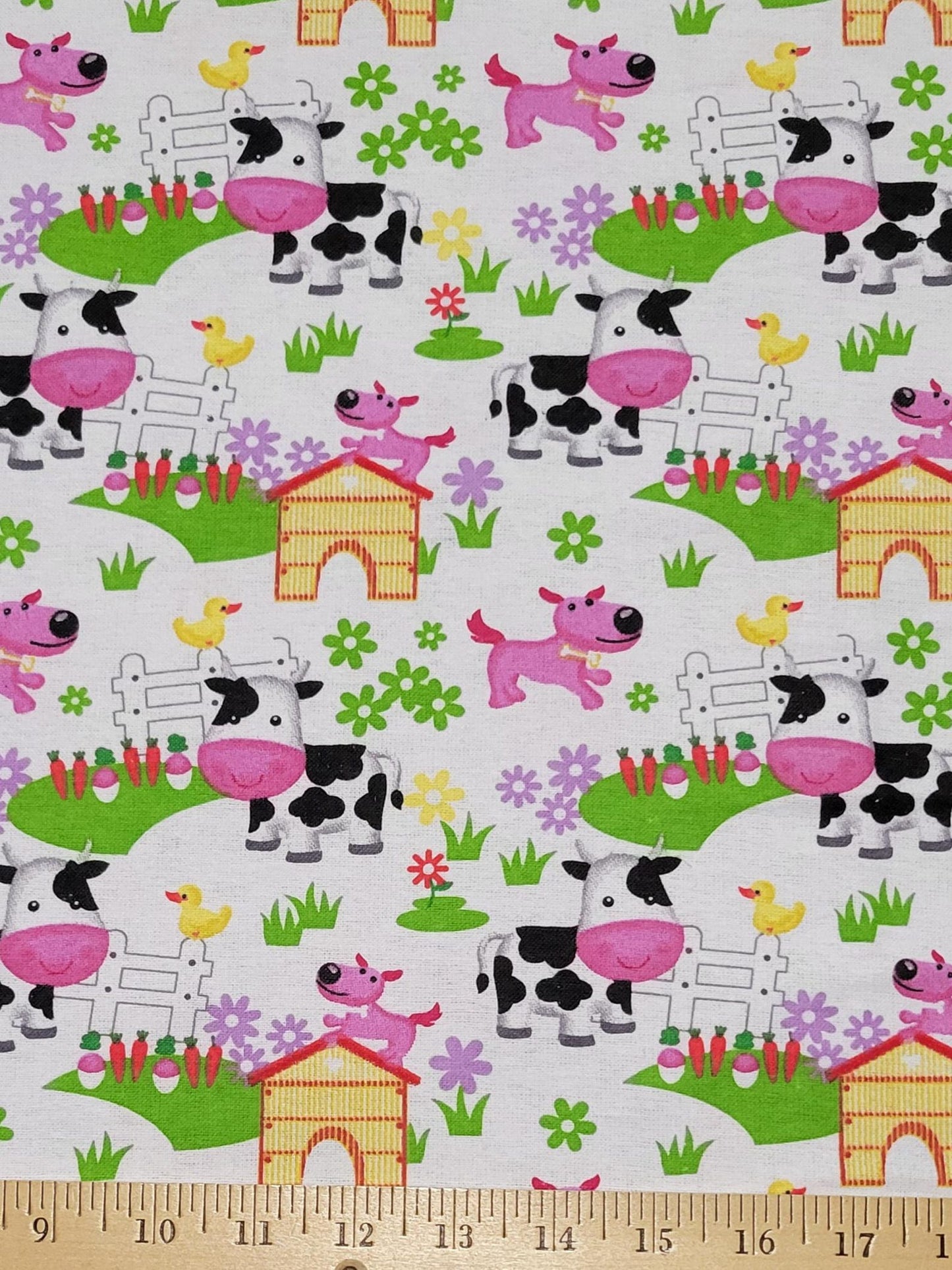 Oasis Fabrics Fun Flannels Barnyard on White Baby Price per Yard
