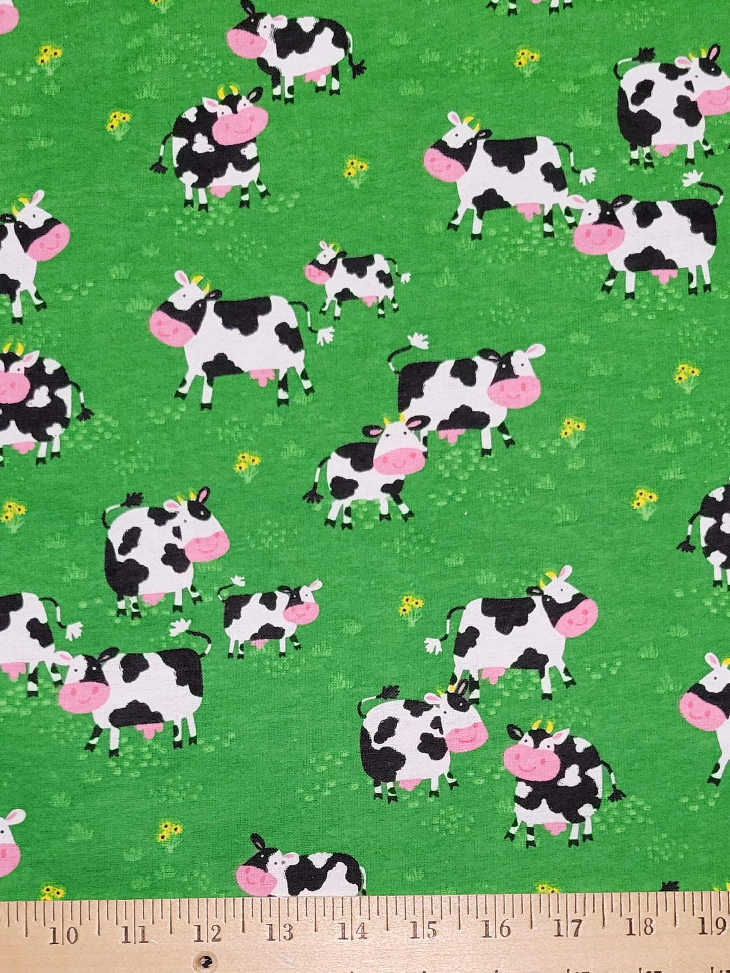 Oasis Fabrics Fun Flannels  Cows on Green Baby Price per Yard