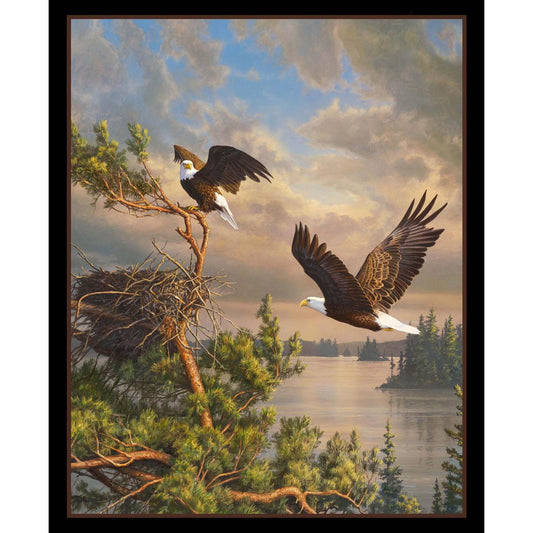 Elizabeth Studio Patriotic Coming Home Panel Eagles 100% Cotton Fabric Price per Panel