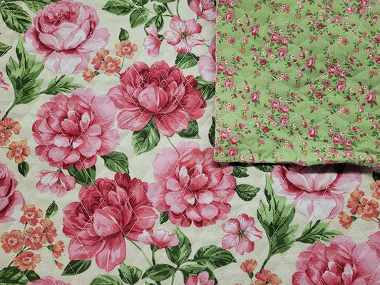 Double Faced Pre-Quilted Pink Peonies Floral Fabric Traditions By the Yard