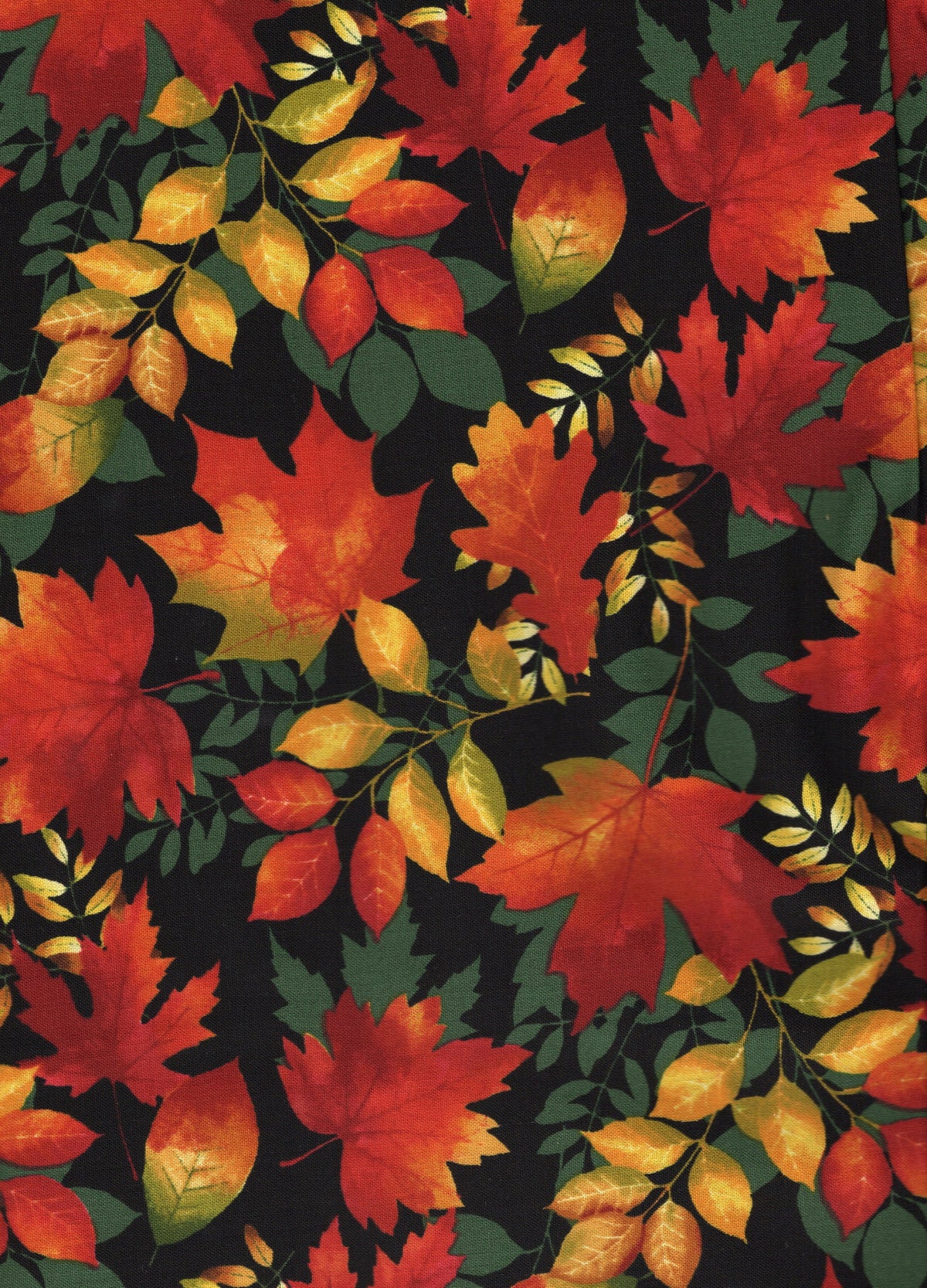 Thanksgiving Orange and Yellow Leaves on Black 100% Cotton Price per Yard