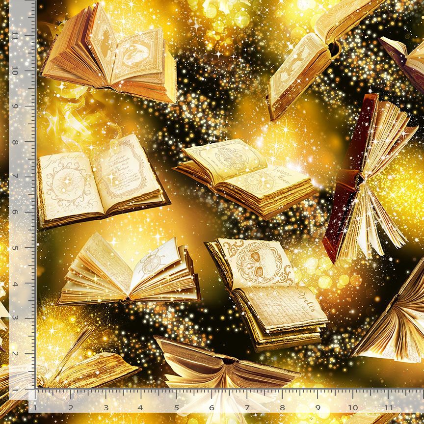 Timeless Treasures Halloween Gold Book of Spells 100% Cotton Fabric Price per Yard