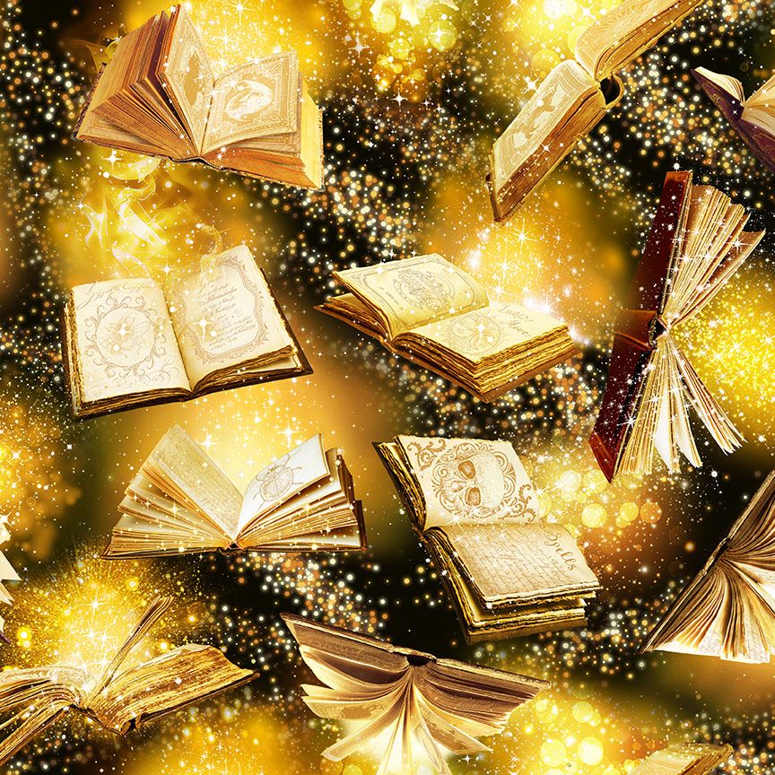 Timeless Treasures Halloween Gold Book of Spells 100% Cotton Fabric Price per Yard
