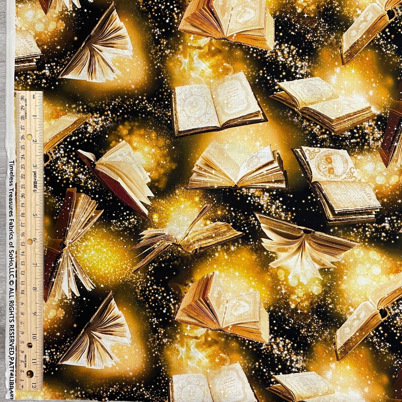 Timeless Treasures Halloween Gold Book of Spells 100% Cotton Fabric Price per Yard