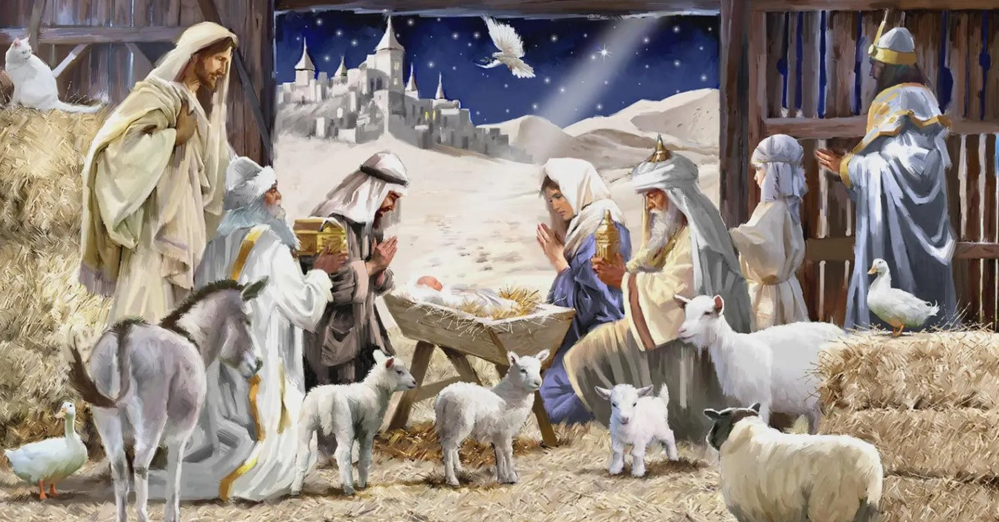 Christmas Nativity Panel Let us Adore Him 24 Inch x 42 Inch