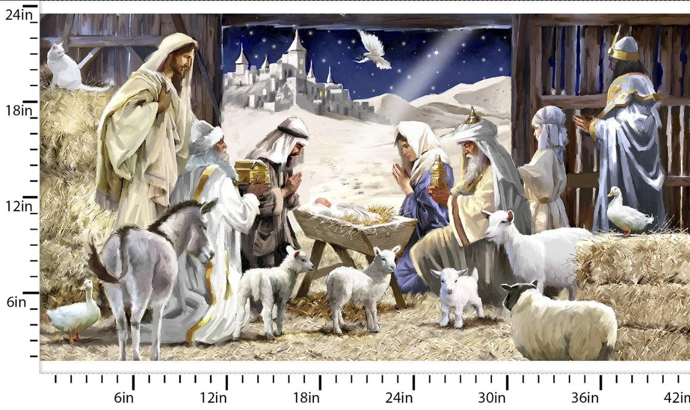 Christmas Nativity Panel Let us Adore Him 24 Inch x 42 Inch