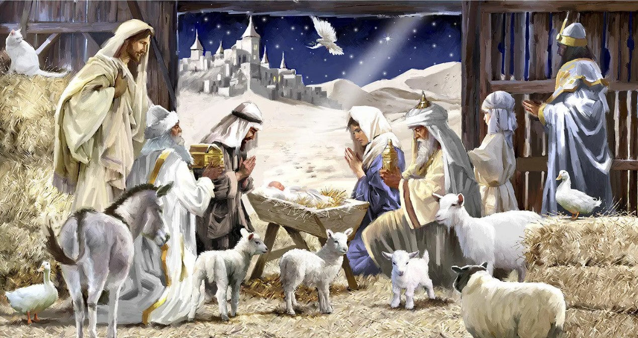 Christmas Nativity Panel Let us Adore Him 24 Inch x 42 Inch