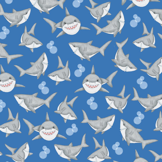 44 x 36 Cotton FLANNEL Sharks on Blue A. E. Nathan Baby 100% Cotton