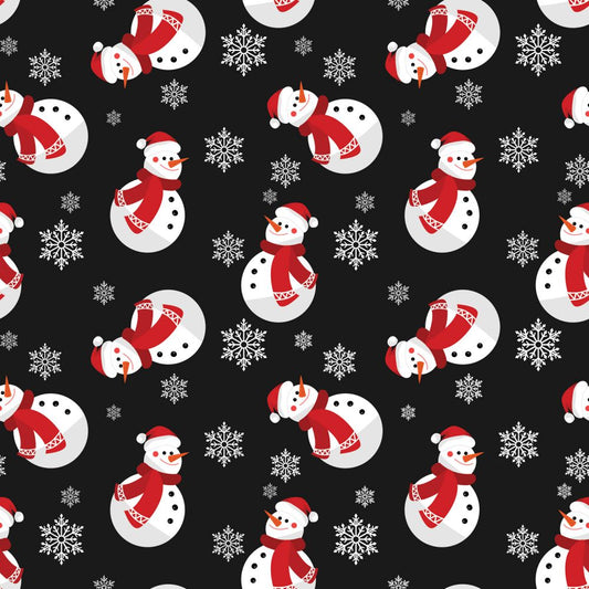 45 x 36 Happy Smiling Snowmen on Black 100% Cotton Christmas