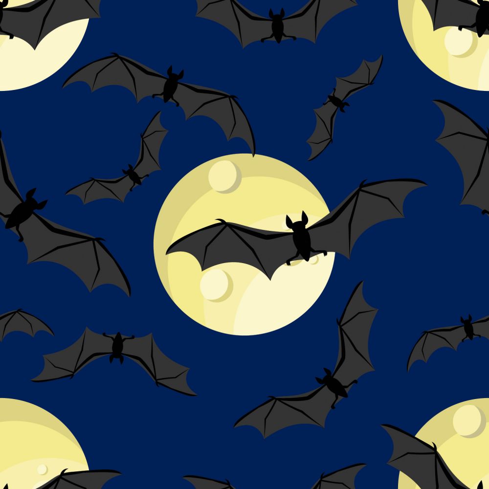 45 x 36 Halloween Bats Full Moon on Blue 100% Cotton Fabric